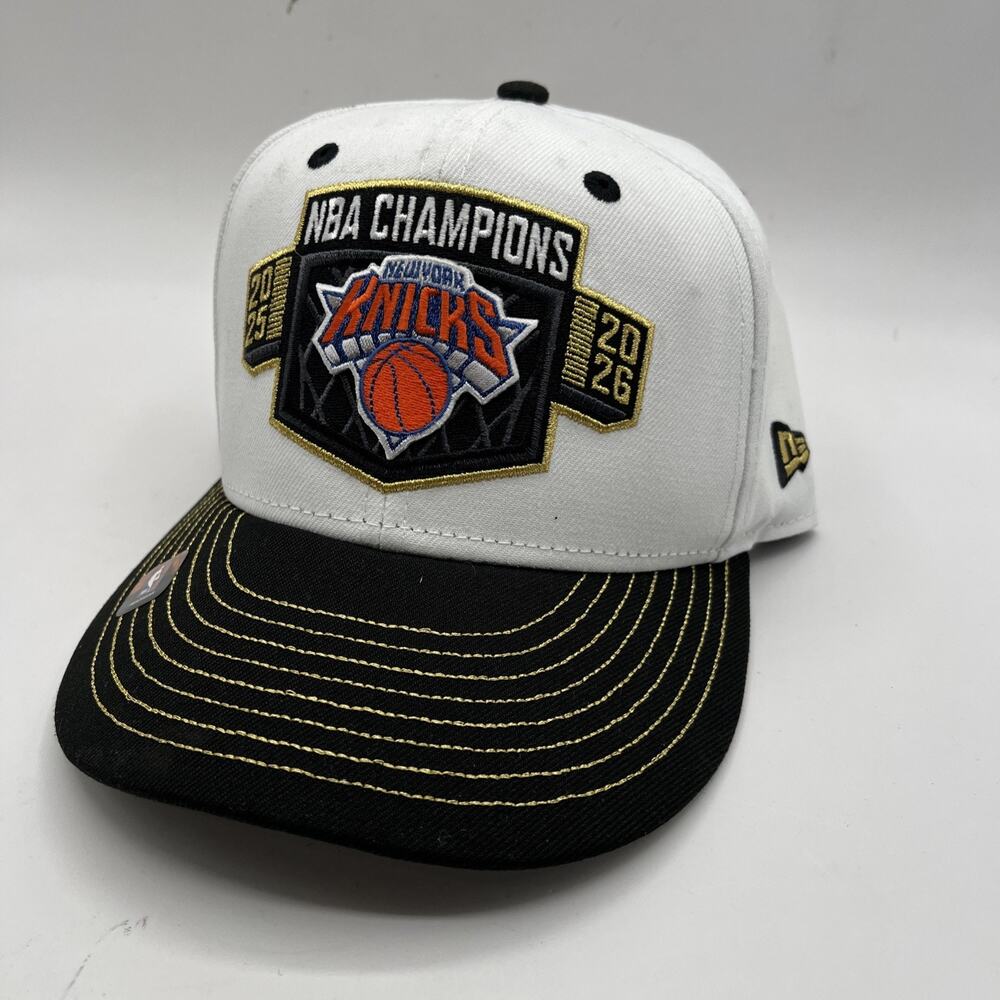 New Era 9Fifty NY Knicks NBA Champions 2025-2026 SnapBack Hat White Black Gold